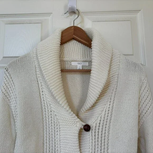 1901 Cream Shawl Collar Button Cardigan Sweater Size Small - Picture 3 of 11